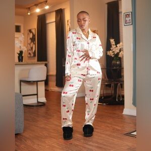 Cherry Print Satin Pajama Set